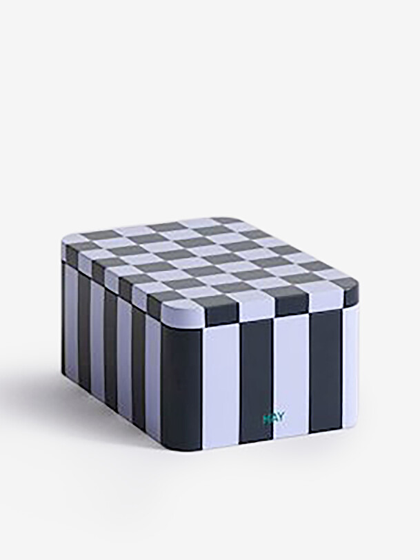 scatola di metallo nero e bianco multicolore