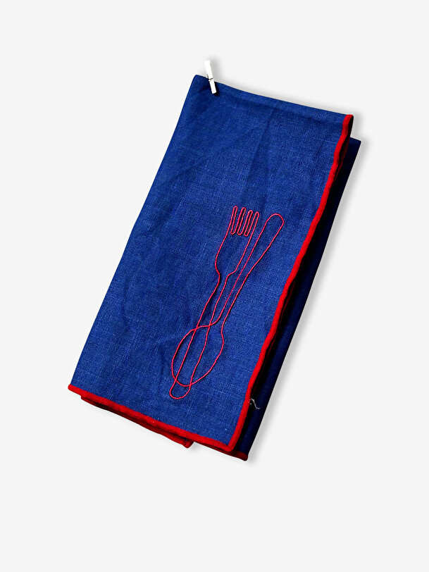set di 2 posate tovaglioli blu